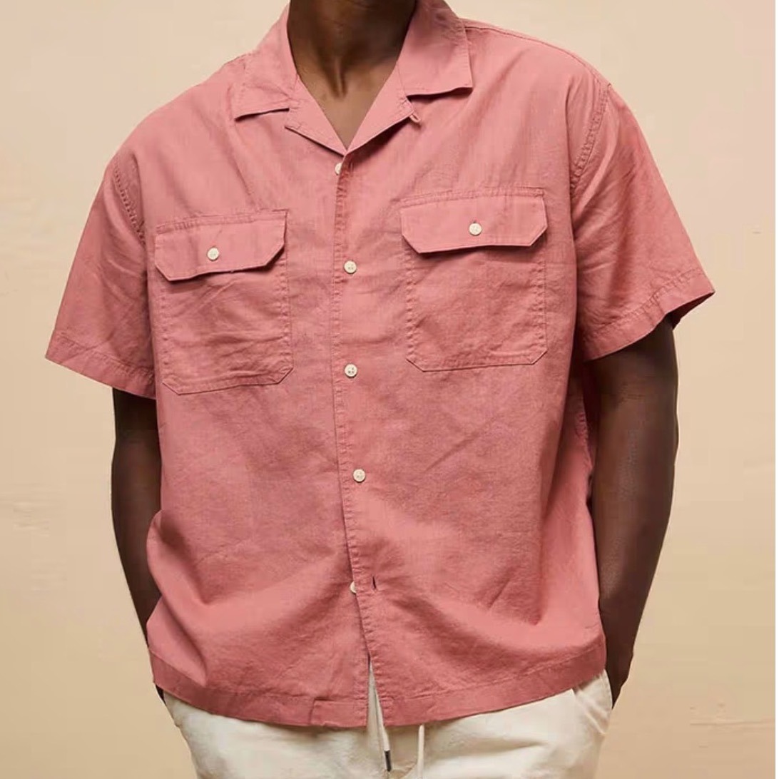 American Eagle Linen Blend Short Sleeve Button Down Shirt Men's Medium Vacation